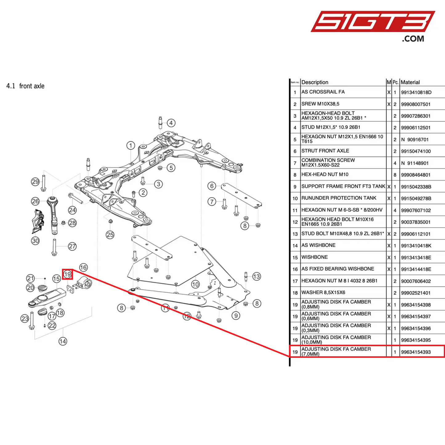 ADJUSTING DISK FA CAMBER (7,0MM) - 99634154393 [PORSCHE 991.2 GT3 Cup]