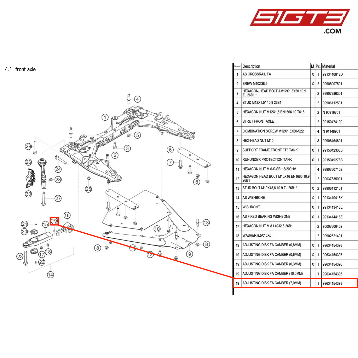 ADJUSTING DISK FA CAMBER (7,0MM) - 99634154393 [PORSCHE 991.1 GT3 Cup]