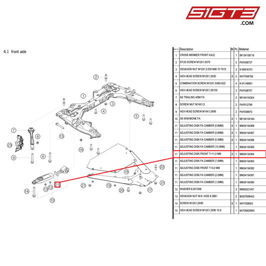 ADJUSTING DISK FRONT T=11,0 MM - 99634154394 [PORSCHE 718 Cayman GT4 RS Clubsport]