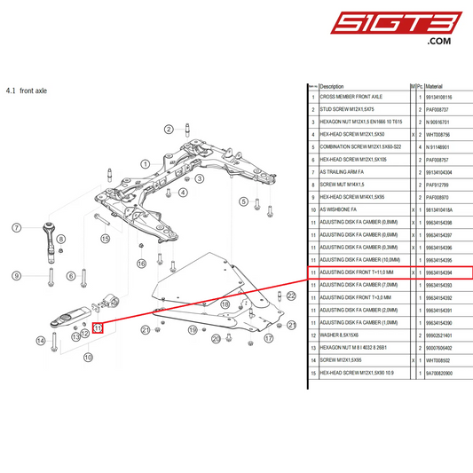 ADJUSTING DISK FRONT T=11,0 MM - 99634154394 [PORSCHE 718 Cayman GT4 Clubsport]