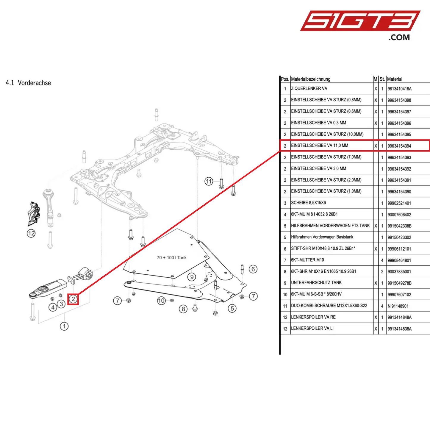 ADJUSTING DISK FRONT T=11,0 MM - 99634154394 [PORSCHE Cayman 981 GT4 Clubsport]