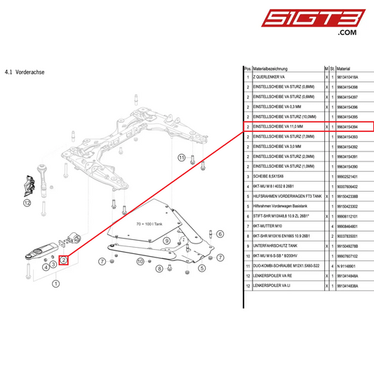 ADJUSTING DISK FRONT T=11,0 MM - 99634154394 [PORSCHE Cayman 981 GT4 Clubsport]