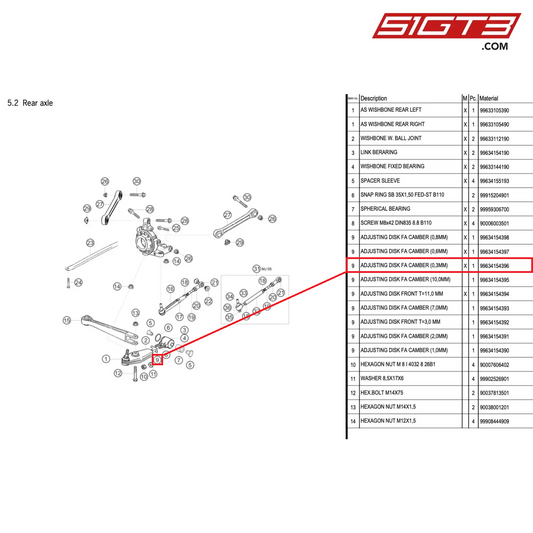 ADJUSTING DISK FA CAMBER (0,3MM) - 99634154396 [PORSCHE 996 GT3 Cup]