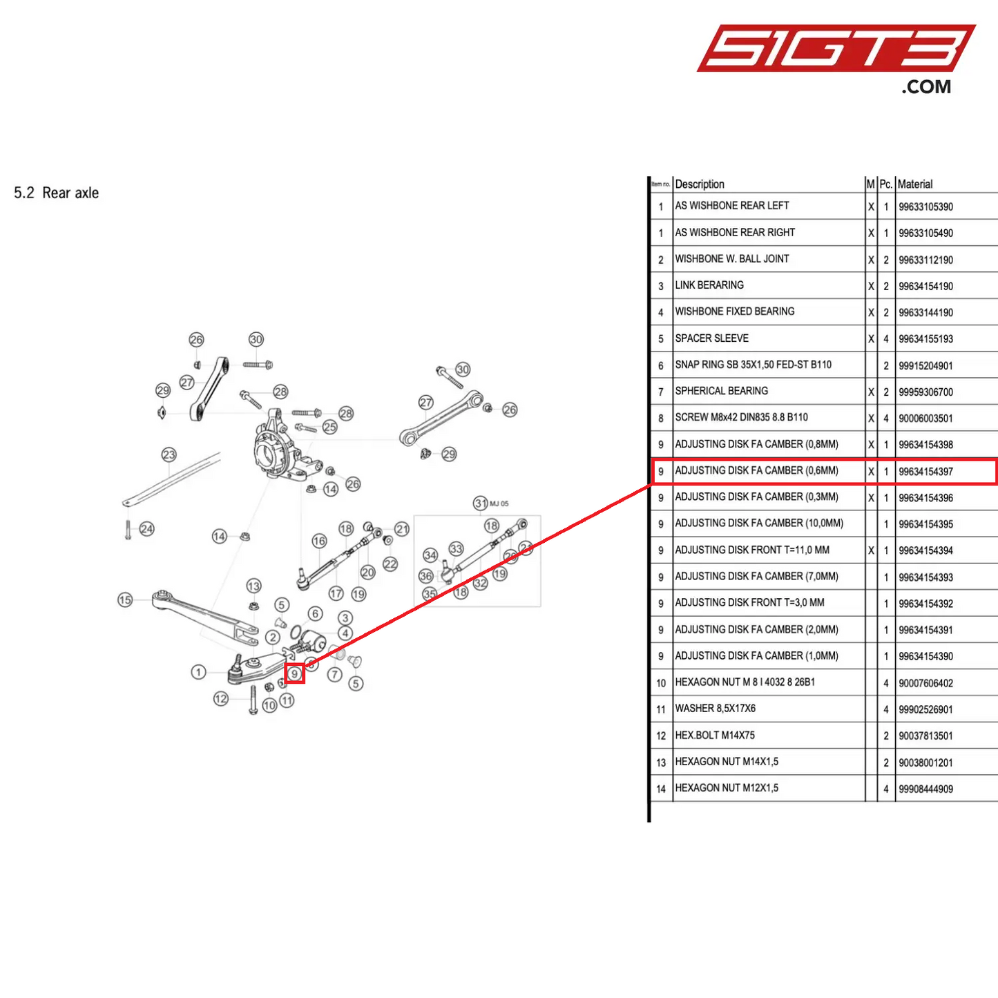 ADJUSTING DISK FA CAMBER (0,6MM) - 99634154397 [PORSCHE 996 GT3 Cup]