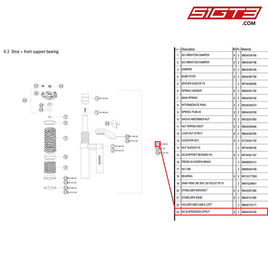 AS SUSPENSION STRUT - 99634303190 [PORSCHE 996 GT3 Cup]