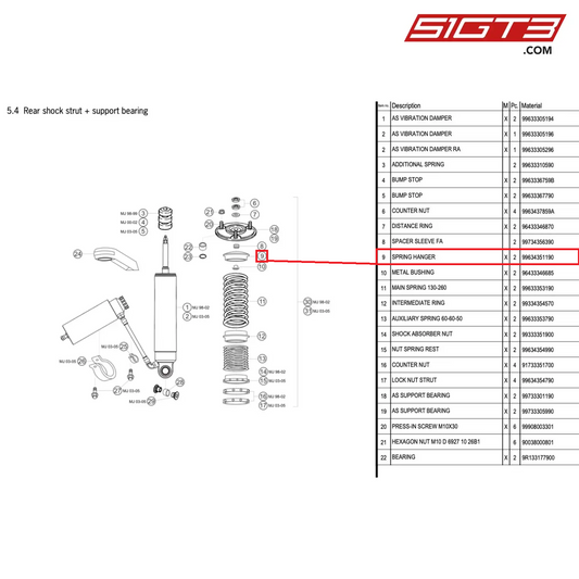 SPRING HANGER - 99634351190 [PORSCHE 996 GT3 Cup]