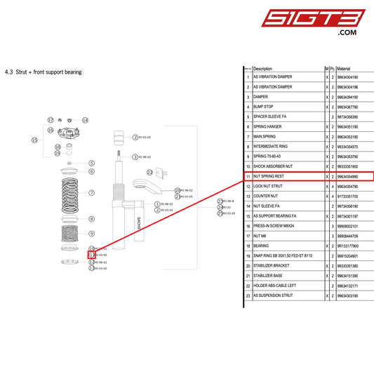 NUT SPRING REST - 99634354990 [PORSCHE 996 GT3 Cup]