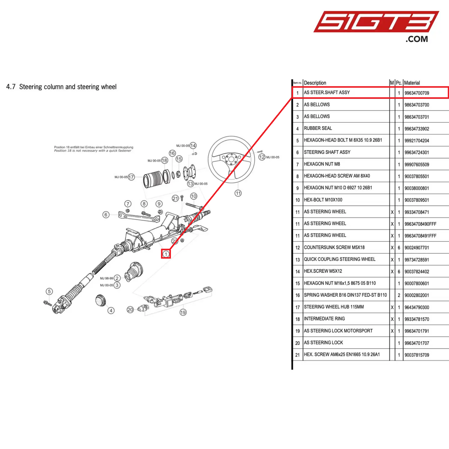 AS STEER.SHAFT ASSY - 99634700709 [PORSCHE 996 GT3 Cup]