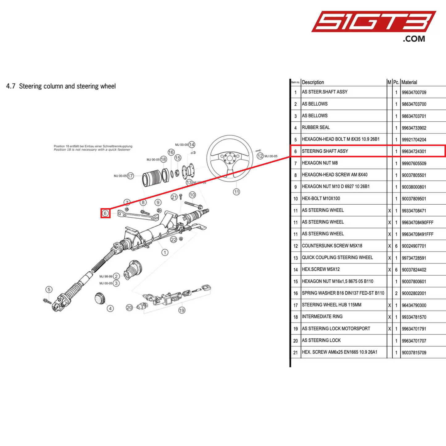 STEERING SHAFT ASSY - 99634724301 [PORSCHE 996 GT3 Cup]