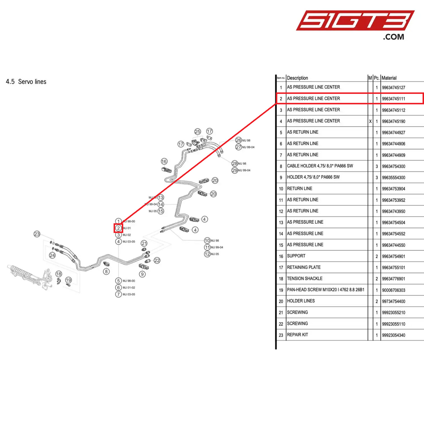 AS PRESSURE LINE CENTER - 99634745111 [PORSCHE 996 GT3 Cup]