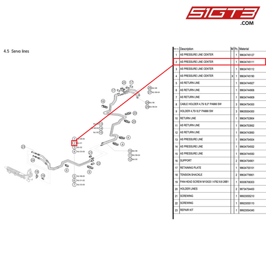 AS PRESSURE LINE CENTER - 99634745111 [PORSCHE 996 GT3 Cup]