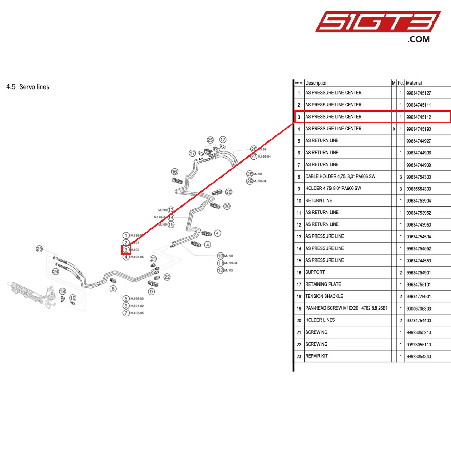 AS PRESSURE LINE CENTER - 99634745112 [PORSCHE 996 GT3 Cup]