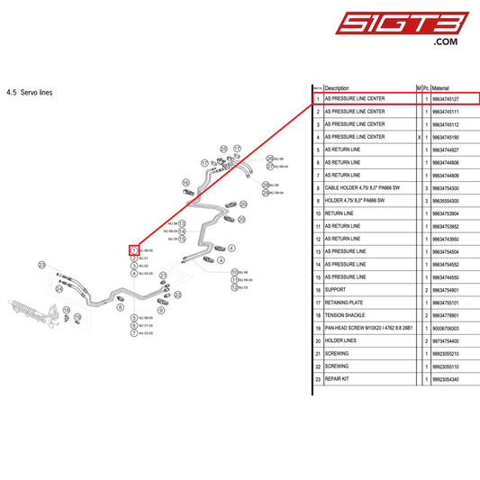 AS PRESSURE LINE CENTER - 99634745127 [PORSCHE 996 GT3 Cup]