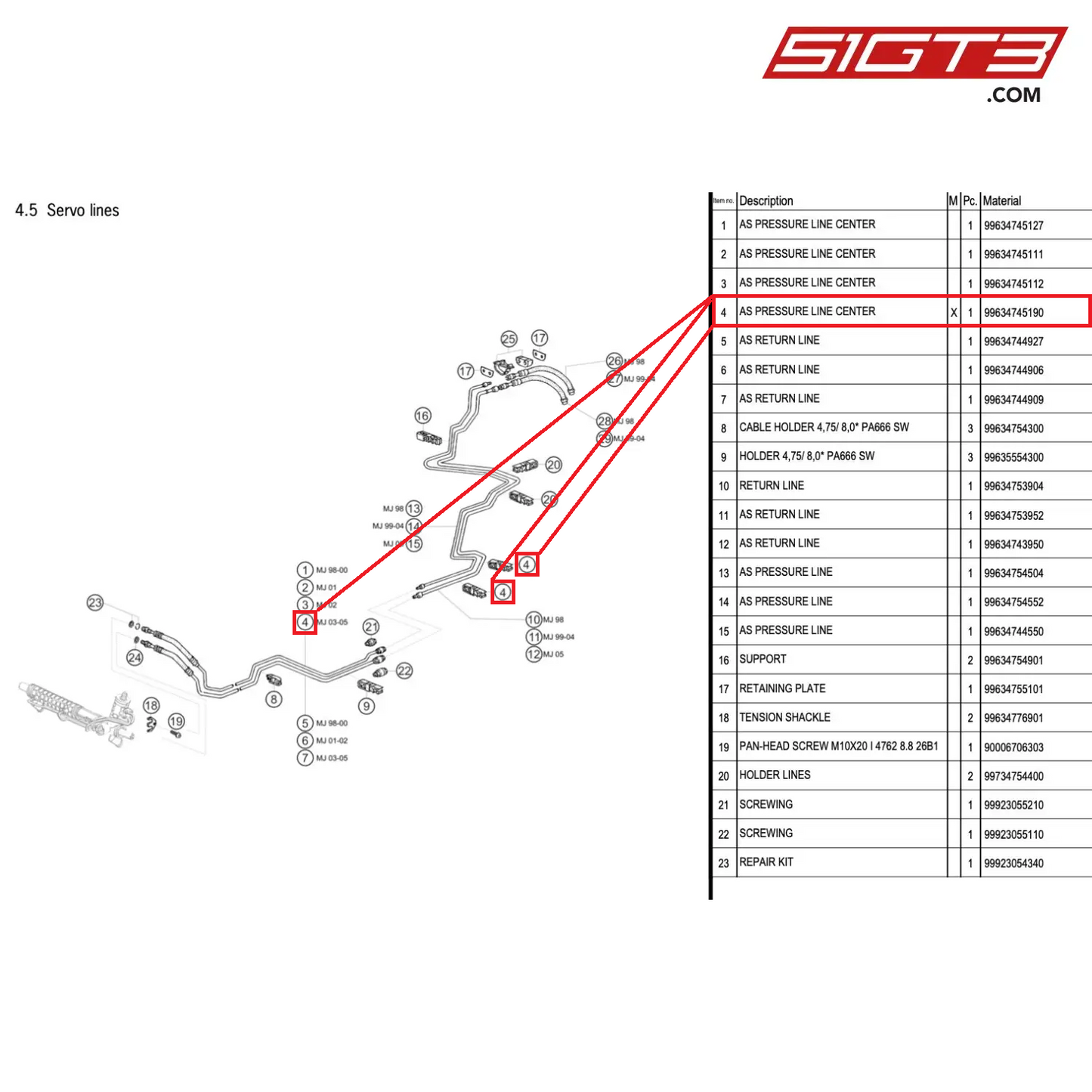 AS PRESSURE LINE CENTER - 99634745190 [PORSCHE 996 GT3 Cup]