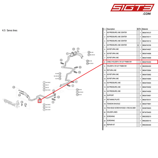 CABLE HOLDER 4,75/ 8,0* PA666 SW - 99634754300 [PORSCHE 996 GT3 Cup]