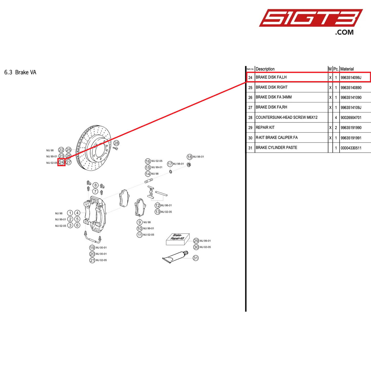 BRAKE DISK FA,LH - 9963514099J [PORSCHE 996 GT3 Cup]