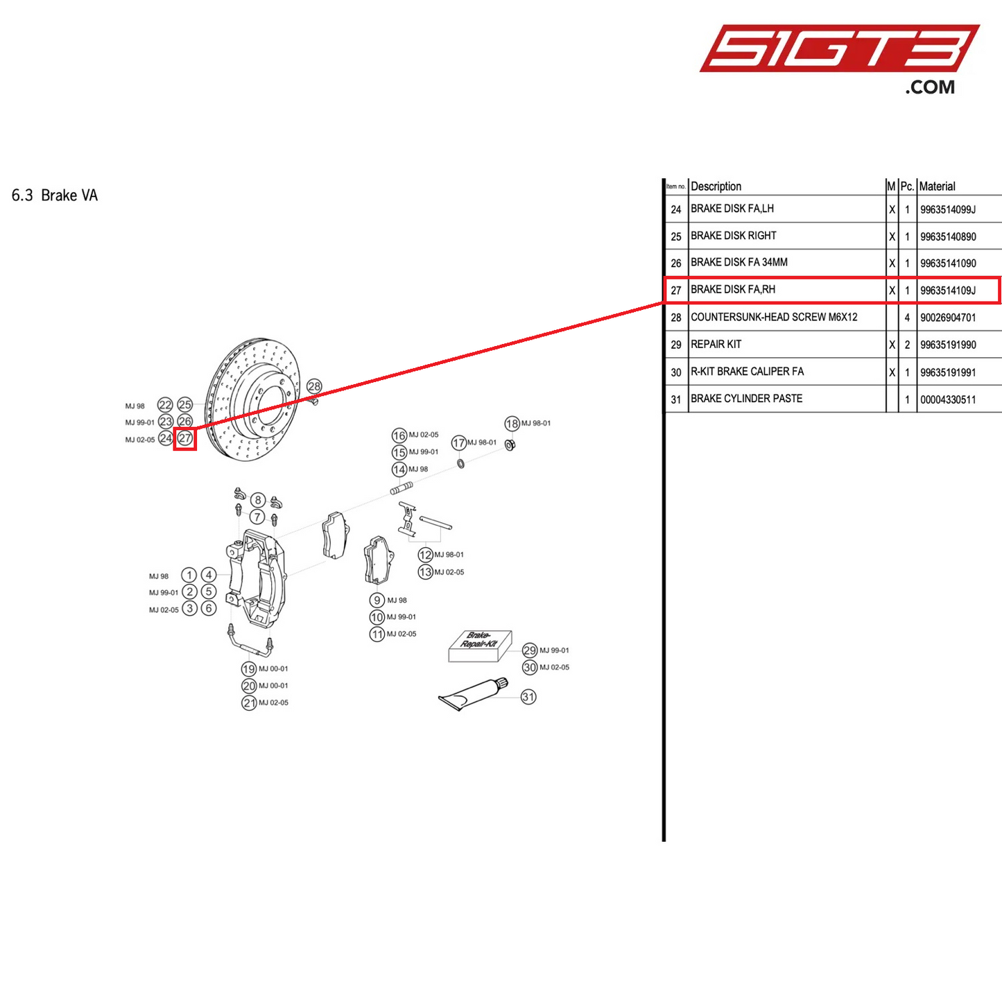 BRAKE DISK FA,RH - 9963514109J [PORSCHE 996 GT3 Cup]