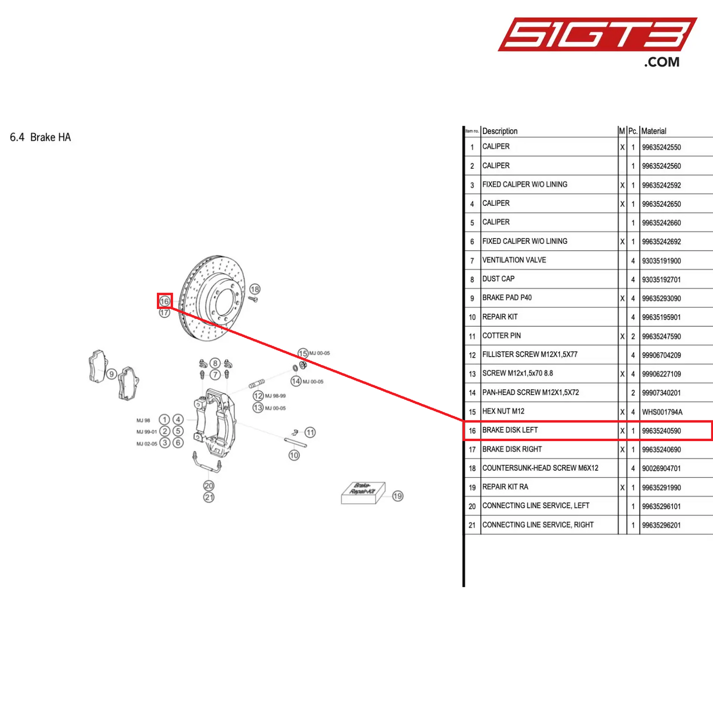 BRAKE DISK LEFT - 99635240590 [PORSCHE 996 GT3 Cup]