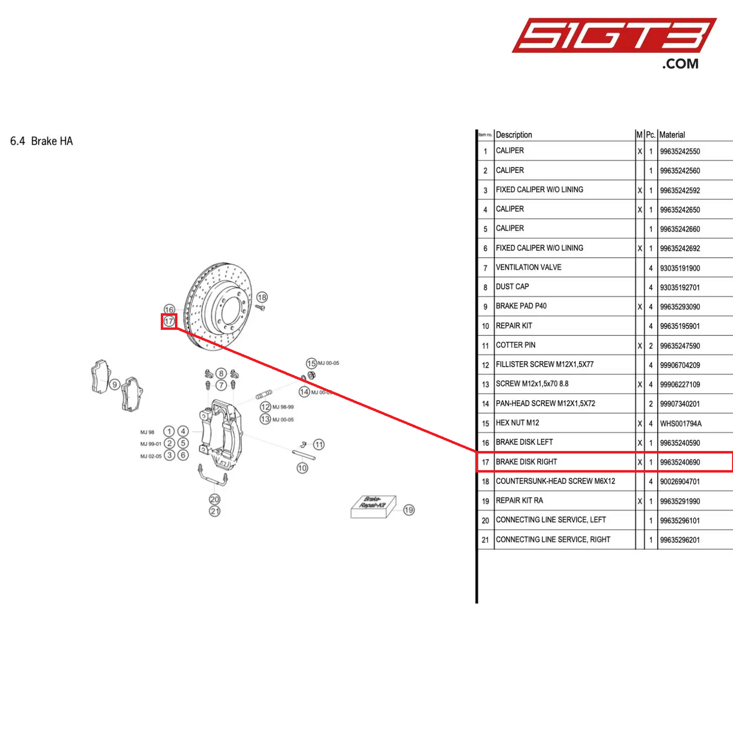 BRAKE DISK RIGHT - 99635240690 [PORSCHE 996 GT3 Cup]