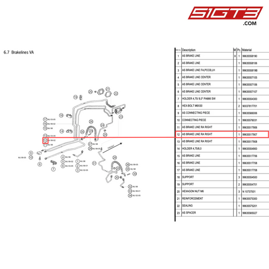 AS BRAKE LINE RA RIGHT - 99635517907 [PORSCHE 996 GT3 Cup]
