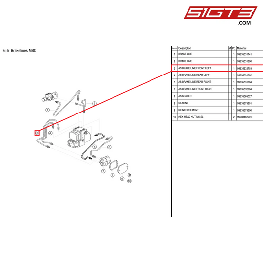 AS BRAKE LINE FRONT LEFT - 99635532703 [PORSCHE 996 GT3 Cup]