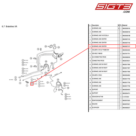 AS BRAKE LINE CENTER - 99635557107 [PORSCHE 996 GT3 Cup]