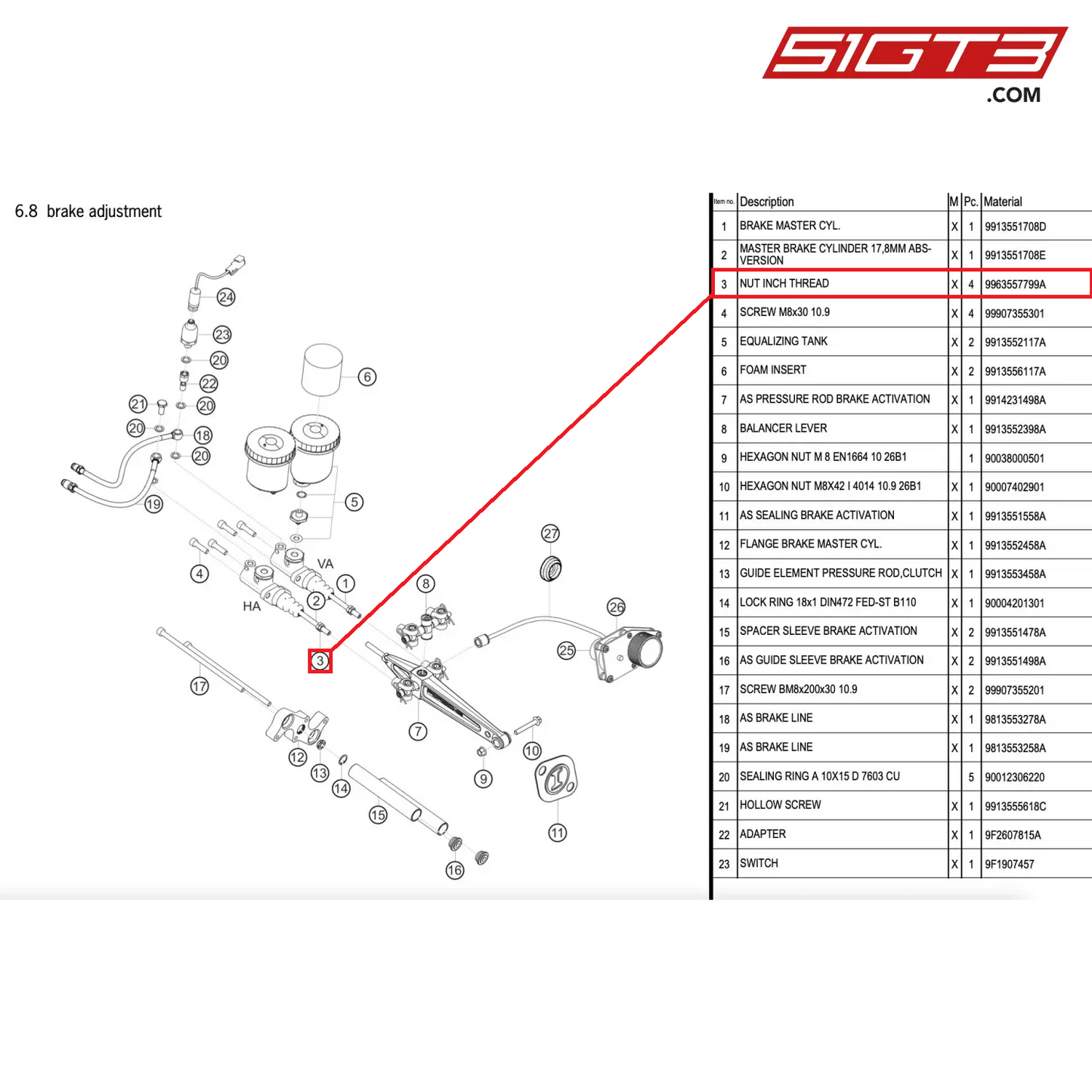 NUT INCH THREAD - 9963557799A [PORSCHE 911 GT2 RS Clubsport]