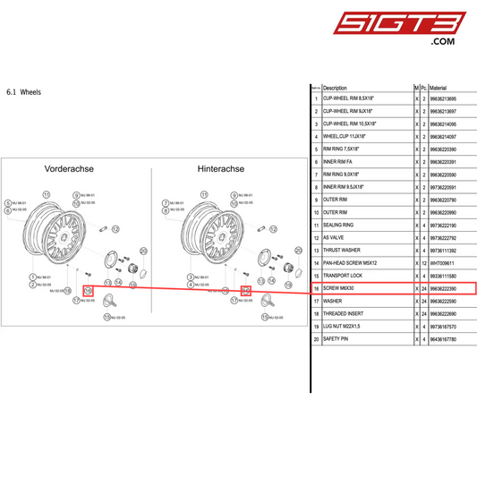 SCREW M6X30 - 99636222390 [PORSCHE 996 GT3 Cup]