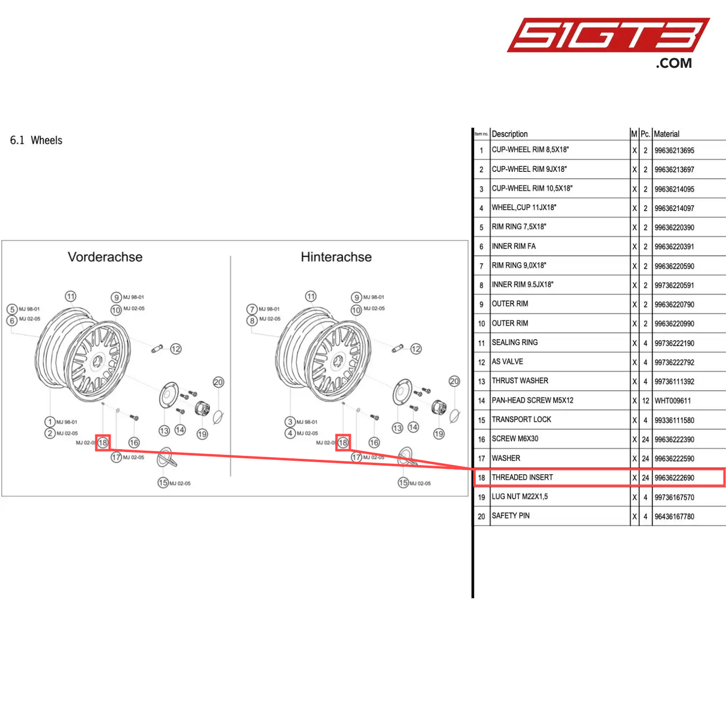 THREADED INSERT - 99636222690 [PORSCHE 996 GT3 Cup]