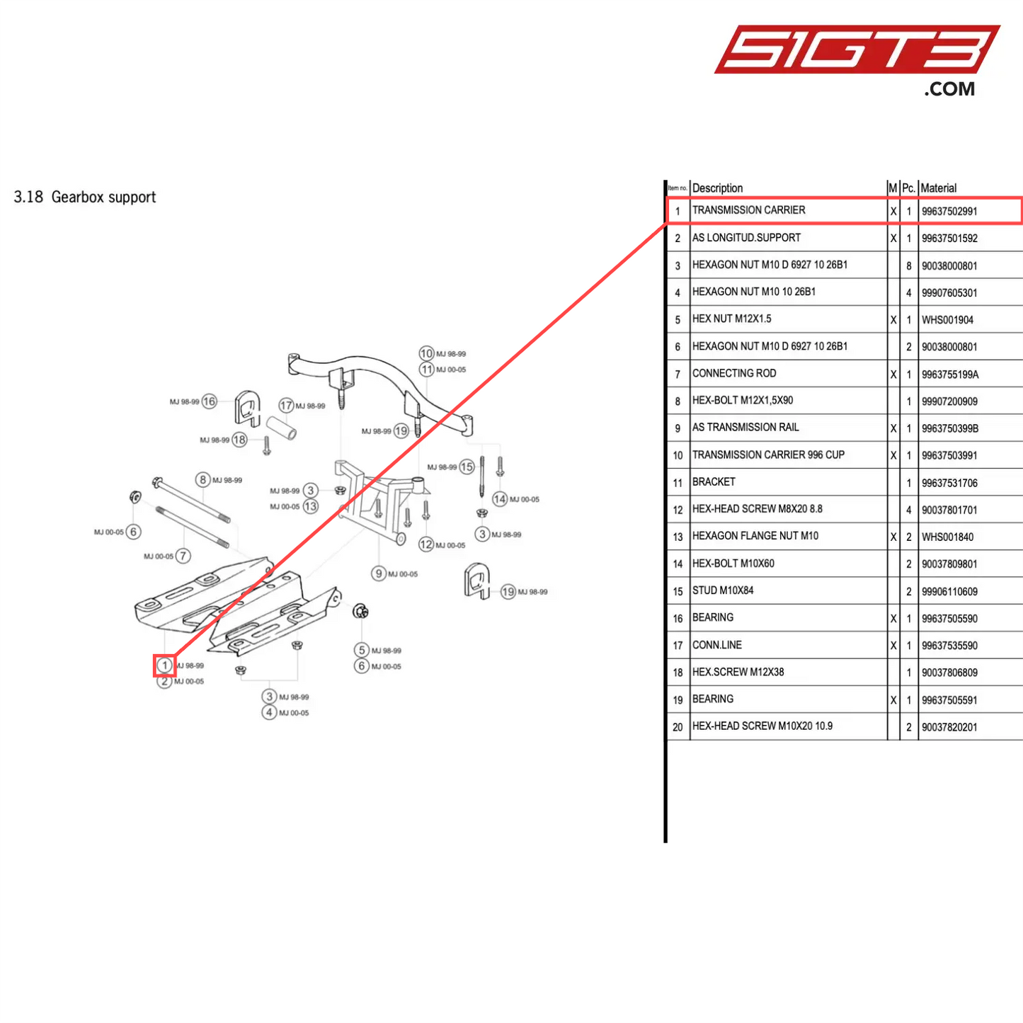 TRANSMISSION CARRIER - 99637502991 [PORSCHE 996 GT3 Cup]