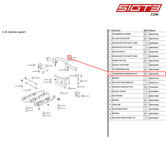 TRANSMISSION CARRIER 996 CUP - 99637503991 [PORSCHE 996 GT3 Cup]