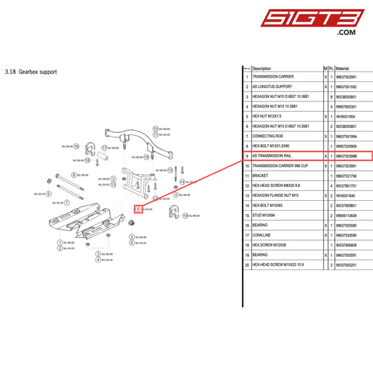 AS TRANSMISSION RAIL - 9963750399B [PORSCHE 996 GT3 Cup]