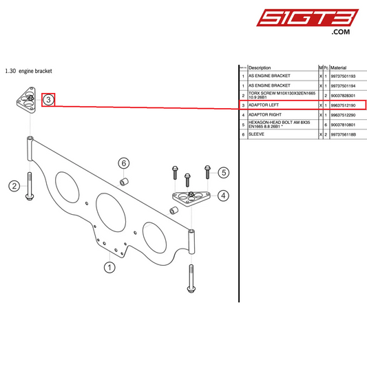 ADAPTOR LEFT - 99637512190 [PORSCHE 997.2 GT3 Cup]
