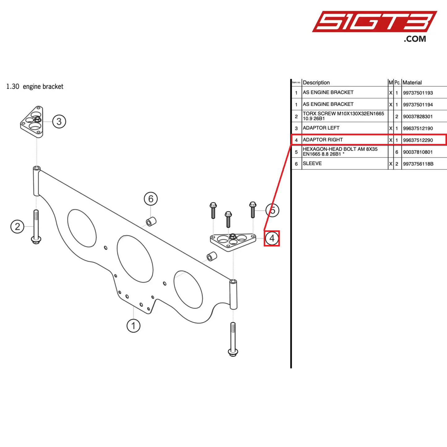 ADAPTER RECHTS - 99637512290 [PORSCHE 997.2 GT3 Cup]
