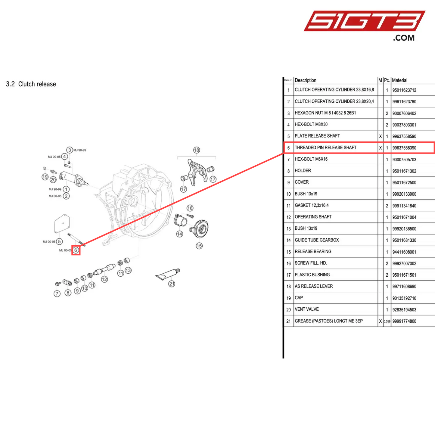 THREADED PIN RELEASE SHAFT - 99637558390 [PORSCHE 996 GT3 Cup]