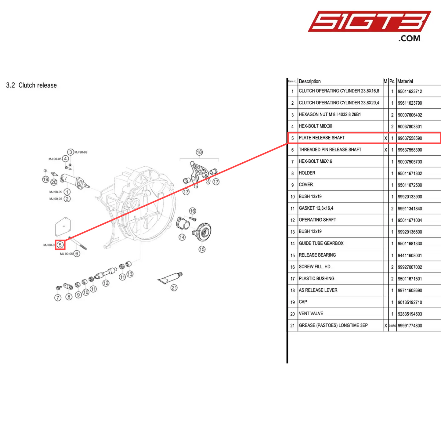 PLATE RELEASE SHAFT - 99637558590 [PORSCHE 996 GT3 Cup]