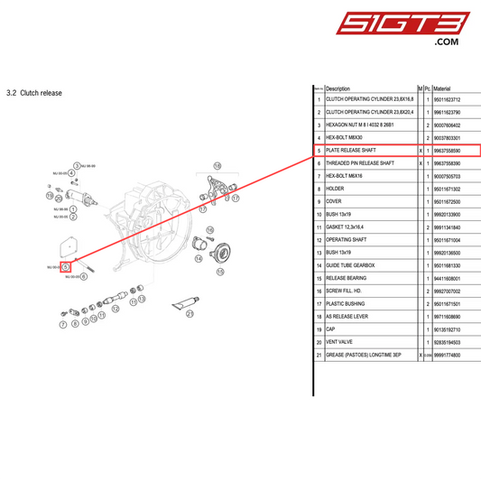 PLATE RELEASE SHAFT - 99637558590 [PORSCHE 996 GT3 Cup]