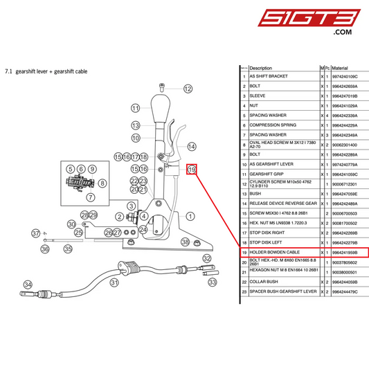 HOLDER BOWDEN CABLE - 9964241959B [PORSCHE 997.2 GT3 Cup]
