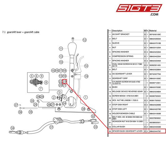 スペーサーブッシュ ギアシフトレバー - 9964244479C [ポルシェ 997.2 GT3 カップ]