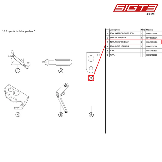 WERKZEUG RÜCKWÄRTSGANG - 9964503119A [PORSCHE 997.2 GT3 Cup]