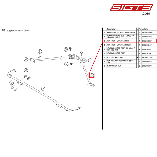 AS STRUT-TOWER BAR LEFT - 99650423301 [PORSCHE 997.2 GT3 Cup]