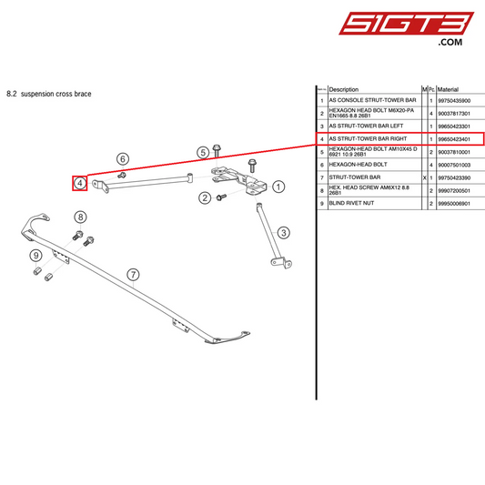 AS STRUT-TOWER BAR RIGHT - 99650423401 [PORSCHE 997.2 GT3 Cup]