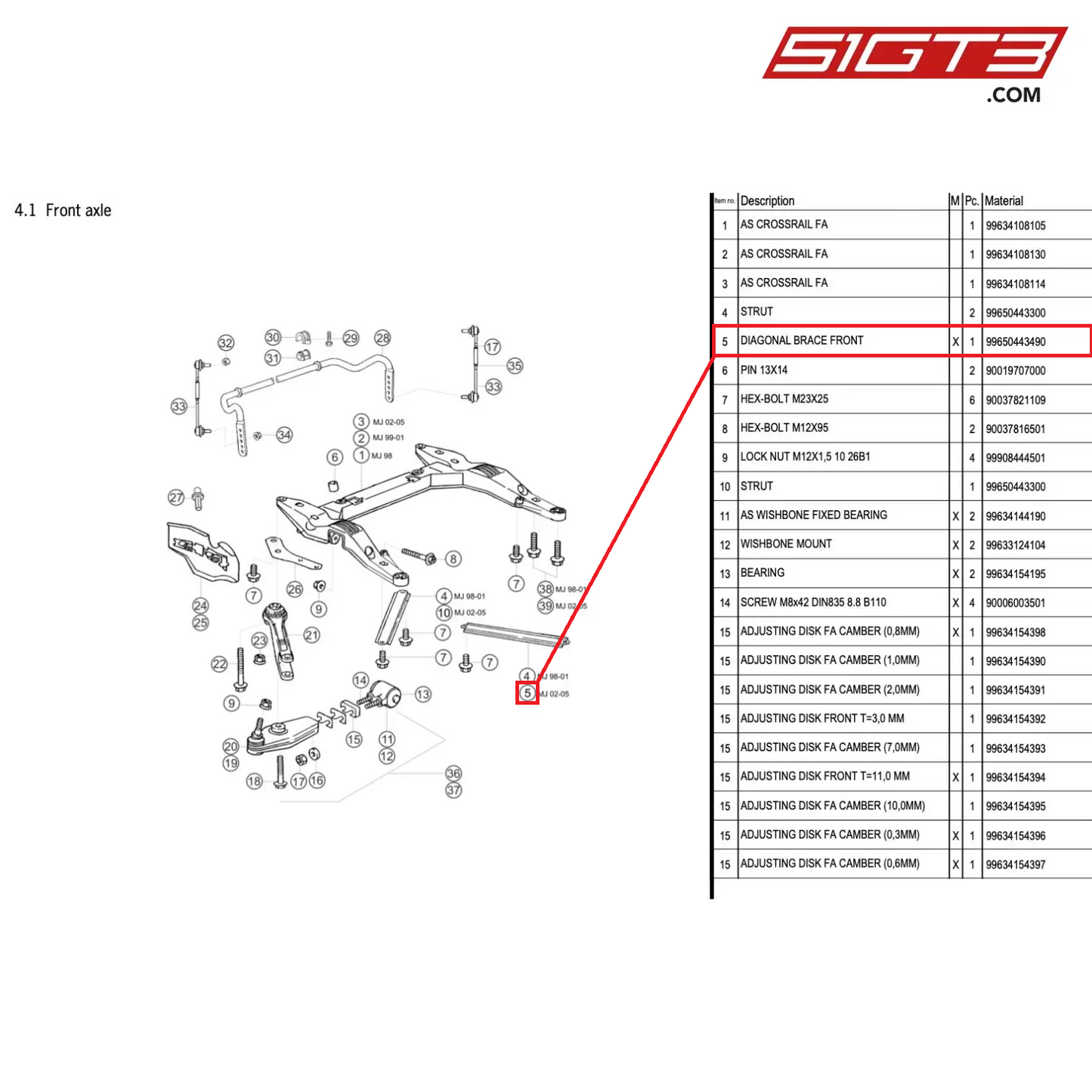 DIAGONAL BRACE FRONT - 99650443490 [PORSCHE 996 GT3 Cup]