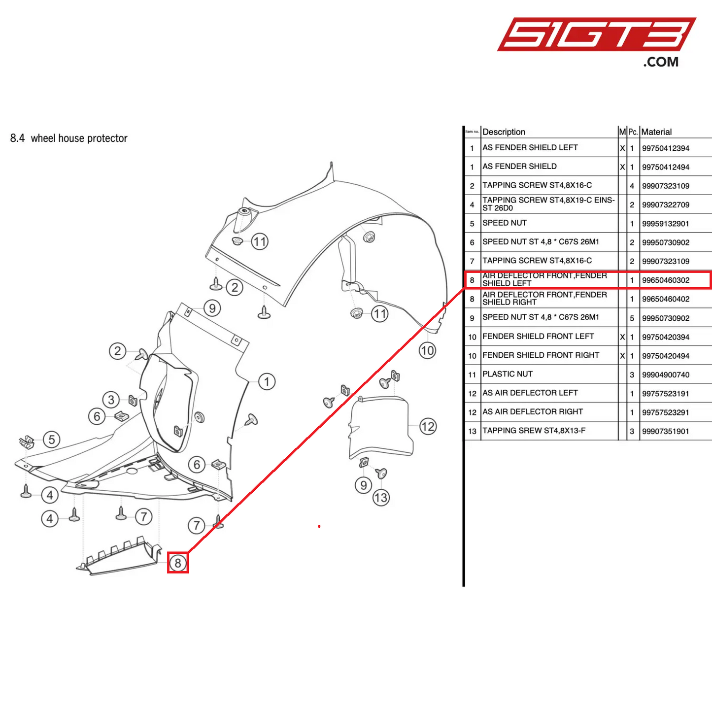 AIR DEFLECTOR FRONT,FENDER SHIELD LEFT - 99650460302 [PORSCHE 997.2 GT3 Cup]