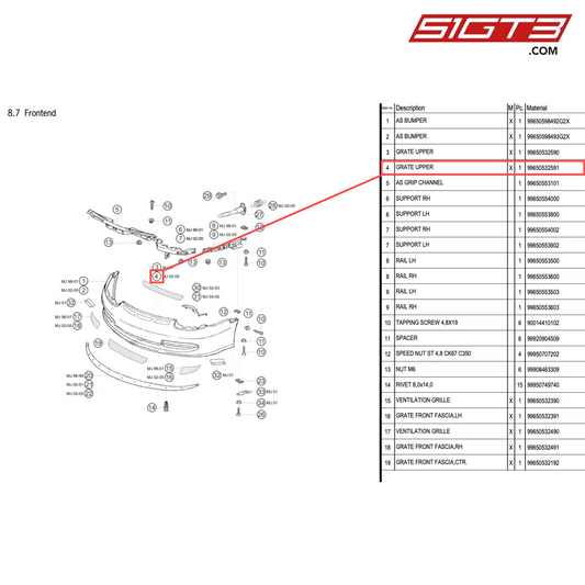GRILLE SUPÉRIEURE - 99650532591 [PORSCHE 996 GT3 Cup]