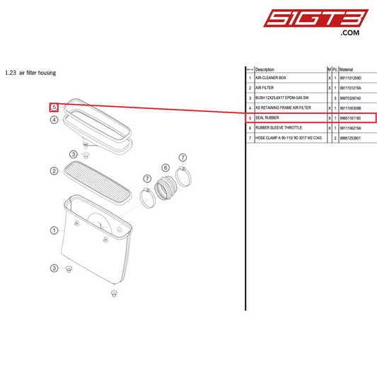 SEAL RUBBER - 99651161180 [PORSCHE 991.1 GT3 Cup]