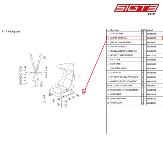 ADAPTER DRIVER SEAT - 99652192395 [PORSCHE 996 GT3 Cup]