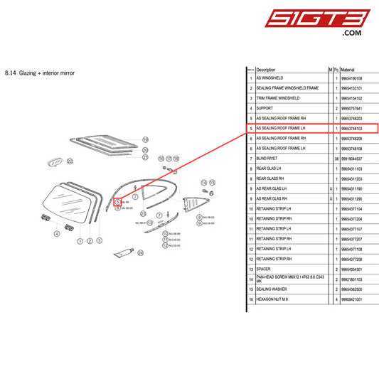 AS SEALING ROOF FRAME LH - 99653748103 [PORSCHE 996 GT3 Cup]