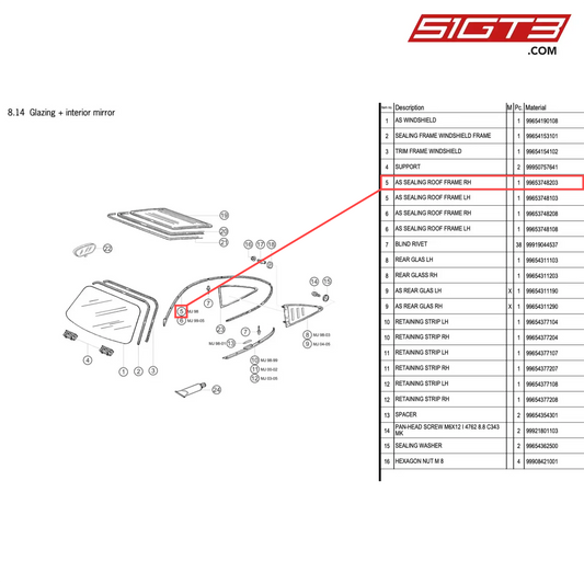 AS SEALING ROOF FRAME RH - 99653748203 [PORSCHE 996 GT3 Cup]