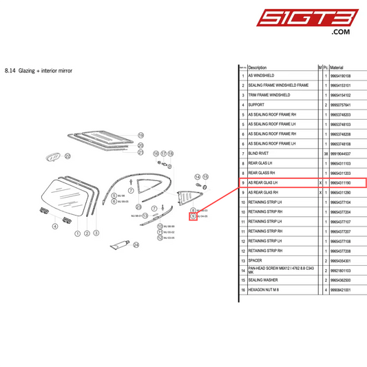 AS REAR GLAS LH - 99654311190 [PORSCHE 996 GT3 Cup]